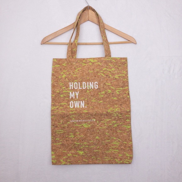 Anthropologie Handbags - Anthropologie Tote Bag Women OS Brown Neon Green Cork Holding My Own Graphic